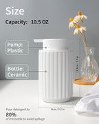 Foaming Soap Dispenser, White Ceramic Refillable Foam Hand Soap Pump for Bathroom Kitchen, 10.5OZ Lotion Dispenser, Foaming Dish Soap Dispenser, Modern Stripe Design, ANTIS'S HOME