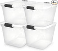 HOMZ 4-Pack Latching Lid, Large Clear Plastic Storage Bins with Lids, 31 Quart, Gray Latch - Stackable Container Boxes for Home, Bathroom, and Office Organization
