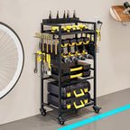 Large Power Tool Organizer Cart with Charging Station, Garage Floor Standing Rolling Drill and Tools Battery Storage Cart on Wheels, Heavy Duty Utility Rack Shelf for Men, Husband, Father.