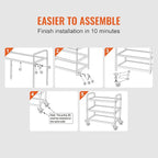 VEVOR Kitchen Utility Cart, 37.5"x19.7"x37.7" 3 Tiers Wire Rolling Cart, 450LBS Capacity Steel Service Cart with Brake Wheels, Storage Trolley with 80mm Basket PP Liner 6 Hooks, Indoor & Outdoor Use