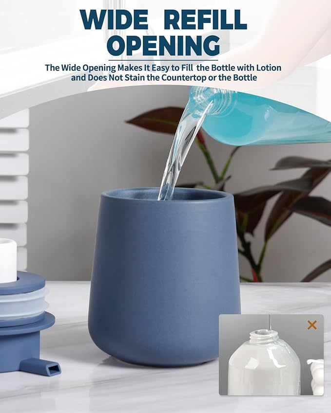 Bosilunlife Ceramic Foaming Soap Dispenser - 12oz Nave Blue Foam Hand Wash Dispenser Bathroom Countertop Soap Dispensers Kitchen Dish Soap Pump Dispenser Liquid Soap Dispenser for Bathroom