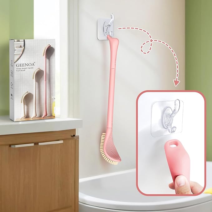 New Foot Brush & Foot Files Set(3PCS), 3-in-1 Foot Scrubber with Long Handle, 10.2’’-27.5’’Adjustable Foot Scrub Brush and 2 Upgrade Foot File Callus Remover, Gift-Box Packed(Pink+2*Foot File)