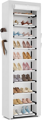 ROJASOP Shoe Rack with Covers 10 Tier Large Shoe Organizer Tall Shoe Closet Storage for 20-22 Pairs Shoe and Boot, Free Standing Shoe Rack Organizer for Closet, Entryway, Bedroom, White