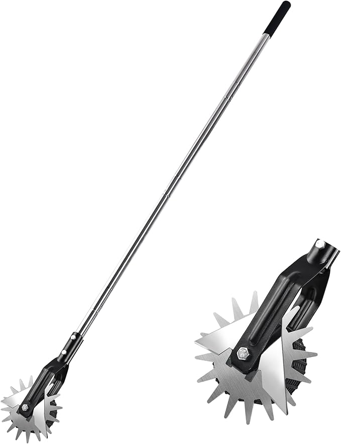 Wheel Rotary Edger Lawn Tool, Grass Edge Trimmer, Sidewalk Manual Lawn Edger, Strong 3 Sections Stainless Steel Handle with Cushion Grip, 58.3-Inch