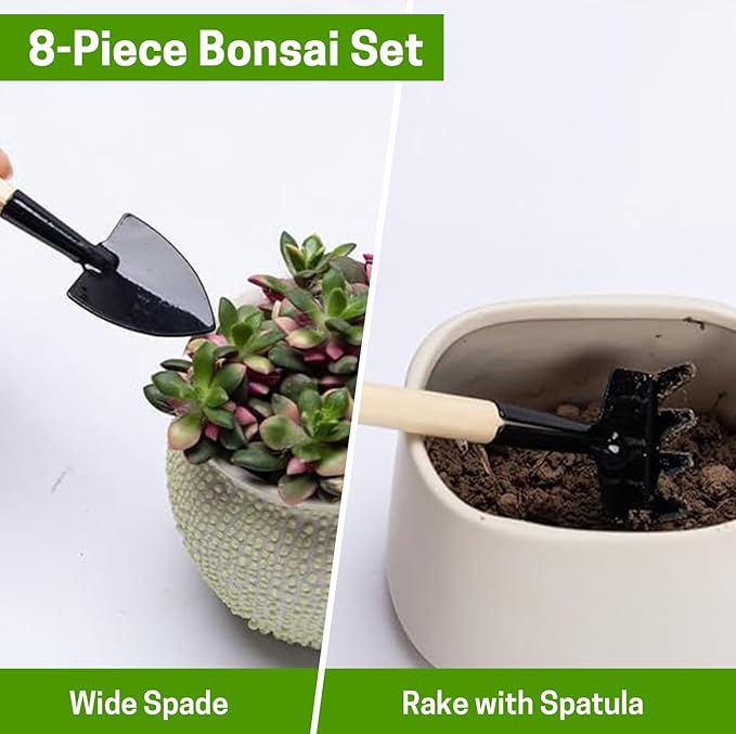 Bonsai Set 8 Pcs - Include Pruner,Fold Scissors,Mini Rake,Bud & Leaf Trimmer Set by ZELAR Made