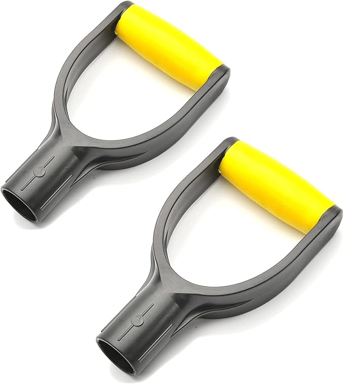 MroMax 2Pcs Shovel D Grip Handle, 1-1/4" Inner Diameter 32mm PVC Spade Snow Shovel Replacement Handle Garden Accessories for Digging Raking Tool Yellow-Black
