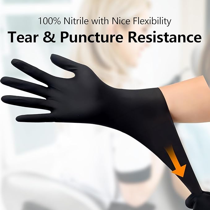 Disposable Gloves 100 Count, Black Nitrile Gloves for Cleaning, Powder & Latex Free Food Prep Gloves for Men & Women, Medium