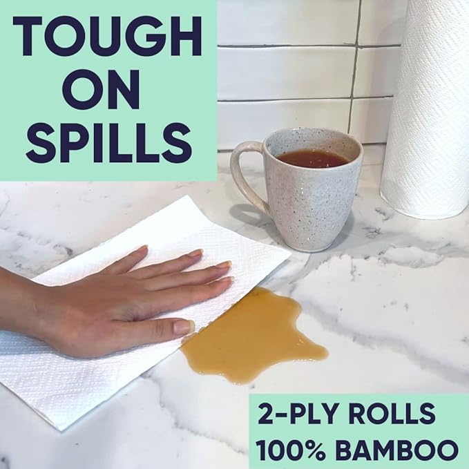 Save Trees Bamboo Paper Towels 6pk - 750 Sheets Paper Towels Rolls Ultra Absorbent & Durable Eco-Friendly - FSC-Certified, totally Plastic-Free, and Vegan