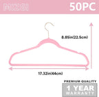 MIZGI Premium Velvet Hangers (Pack of 50) Heavy Duty - Non Slip - Velvet Suit Hangers Light Pink - Copper/Rose Gold Hooks, Space Saving Clothes Hangers