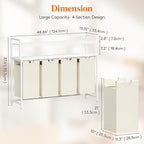 Lifewit Laundry Hamper 4 Section, 168L Pull out Laundry Clothes Basket Organizer with Large Top Shelf and 4 Removable Bags and Handles for Laundry Room Bedroom Bathroom, White with Shelves