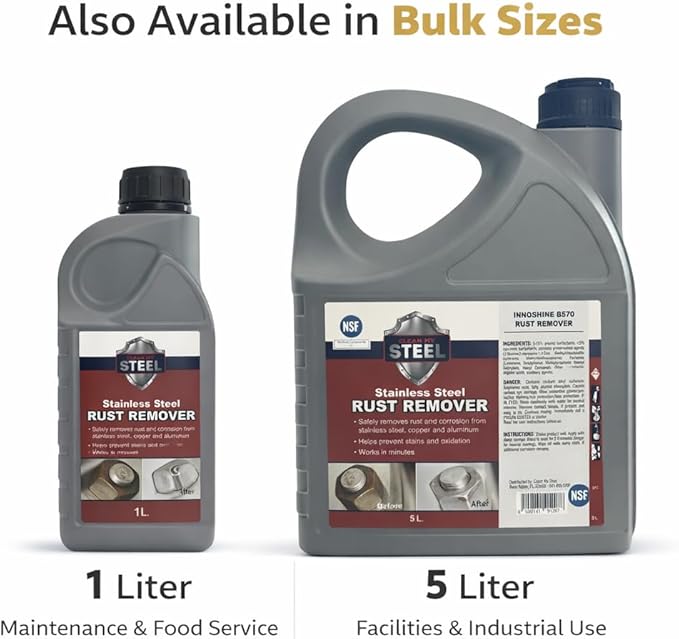 Stainless Steel Rust Stain Remover & Cleaner, NSF Approved Safe for Food Areas. Non-Toxic Stainless Steel Cleaner for Appliances is Perfect for Commercial Use, Your Fridge, Best Knife, Pan (17 oz)