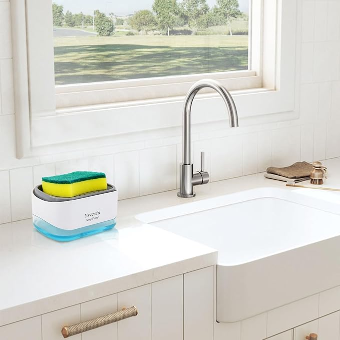 Dish Soap Dispenser with 6 Kitchen Sponges for Kitchen Sink,1 Foldable Silicone Funnel,1 Dishwashing Liquid Dispenser for Kitchen -2-in-1 Soap Dispenser with Sponge Holder