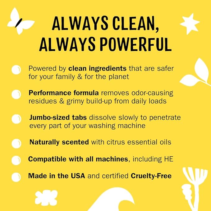Molly's Suds Washing Machine Cleaner | Removes Odors & Grime from Front & Top Loader Machines, Including HE (Citrus - 10 Tablets)