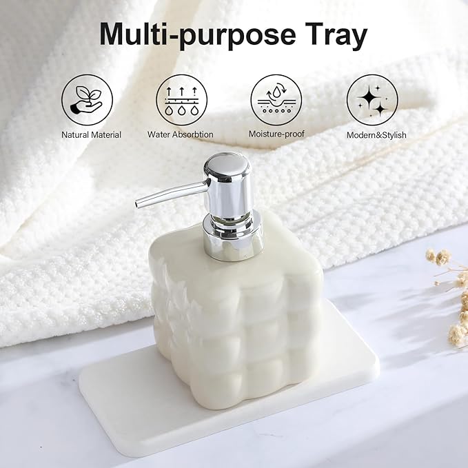 Water Absorbing Stone Tray for Sink | Quick Drying Diatomaceous Earth Coasters | Soap Dish Holder & Toothbrush Holder for Bathroom Counter | Hand Soap & Plant & Toiletries | White 1-Pack