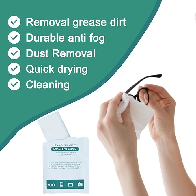 Lens Wipes for Eyeglasses Count, Gentle and Portable Pre-moistened Individually Wrapped Wipes for Glasses, Cameras, Electronic Product Screens (White 200 Large Size)