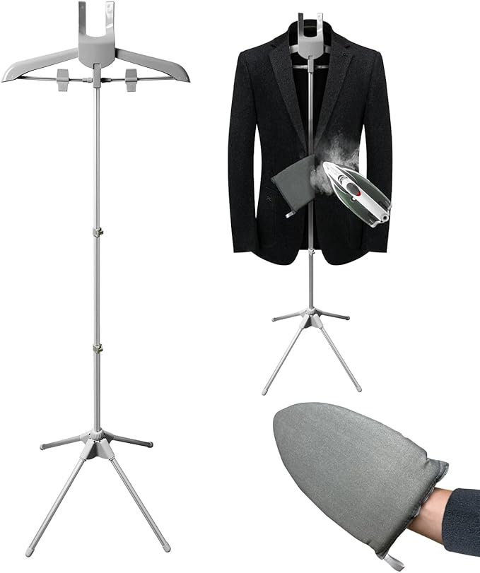 Garment Steamer Hanger with Ironing Glove, Portable Steamer Rack for Clothes, Garment Rack for Steaming Clothes Adjustable Handheld Hanging Ironing Clothes Stand