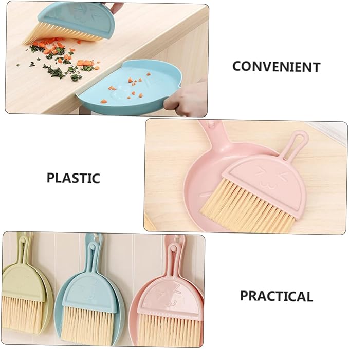 4 Sets Mini Dust Brush and Dustpan Multi Function Handheld Cleaning Accessory for Quick Cleanup Desks Countertops and Pet Areas Compact Broom and Dustpan