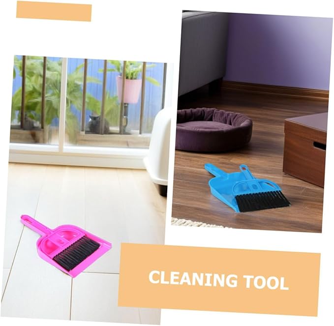 Miniature Broom and Dustpan Set 10pcs for Pet Cage Cleaning, Bright Pink and Blue, Suitable for Guinea Pigs, Hamsters, Chinchillas, Hedgehogs, and Reptiles, Small Animal Cage
