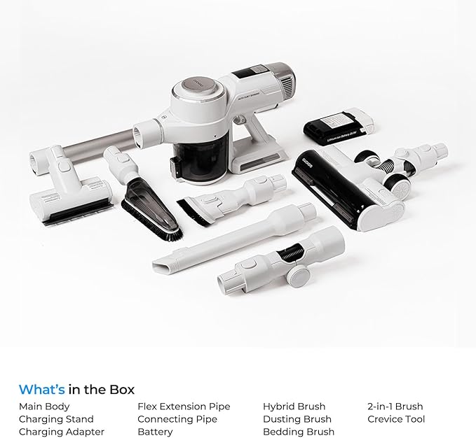 CUCKOO Powerclone Cordless Vacuum Cleaner for Home with Charging Stand, High-Suction Cordless Stick Vacuum Cleaner for Hardwood Floor and Carpet, Includes Multiple Attachments, White (CVC-A1410NW)