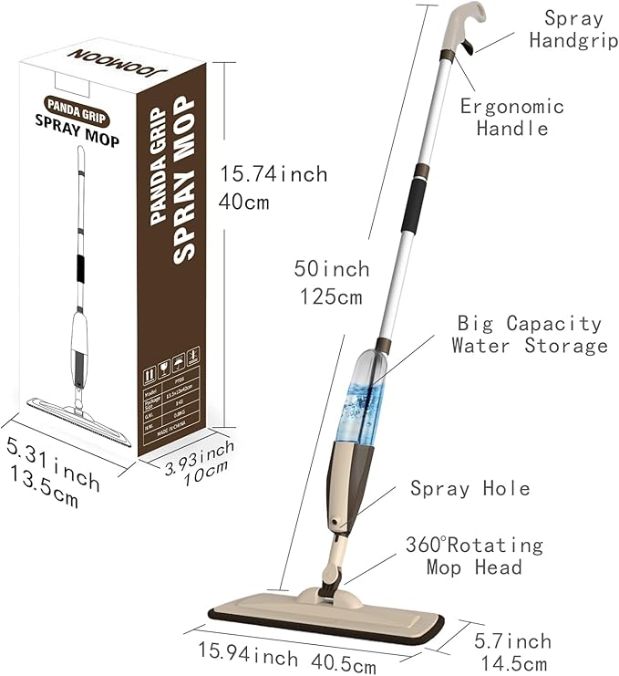 Mops for Floor Cleaning, 50 inch Spray Mop with 400ml Refillable Bottle and 2 Replacement Pads Dry Wet FloorCleaning Household or Commercial Use for Hardwood Laminate Tile Ceramic (Brown)