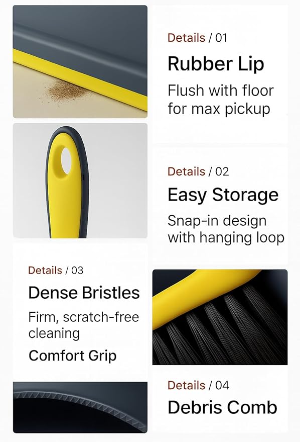 Dustpan and Broom Set Small – Mini Handheld Dustpan and Brush Combo for Home, Desktop, Sofa, Cat Litter, Car, Camping & Small Space Cleaning
