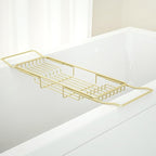 Stainless Steel Bathtub Caddy Tray, Expandable Bathtub Holder Table, Adjustable Bathroom Tray, Bath Organizer Tub Shelf,Gold,26.8~35.4in