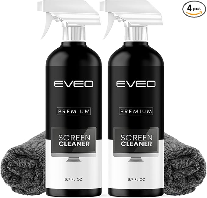 EVEO® Screen Cleaner Spray Kit (Streak-Free) TV Screen Cleaner for Smart TV, LCD, LED, OLED | Computer Screen Cleaner Spray and Wipe Microfiber Cloth - TV, Monitor, Laptop, iPad, Car - 6.7oz 2 Pack