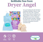 Dryer Angel - Natural Dryer Sheet Alternative, Non-Toxic Reusable Fabric Softener Sheets and Scent Booster, Safe for Babies and Sensitive Skin, Laundry Room Essentials - 2 Packs + 2 Refills