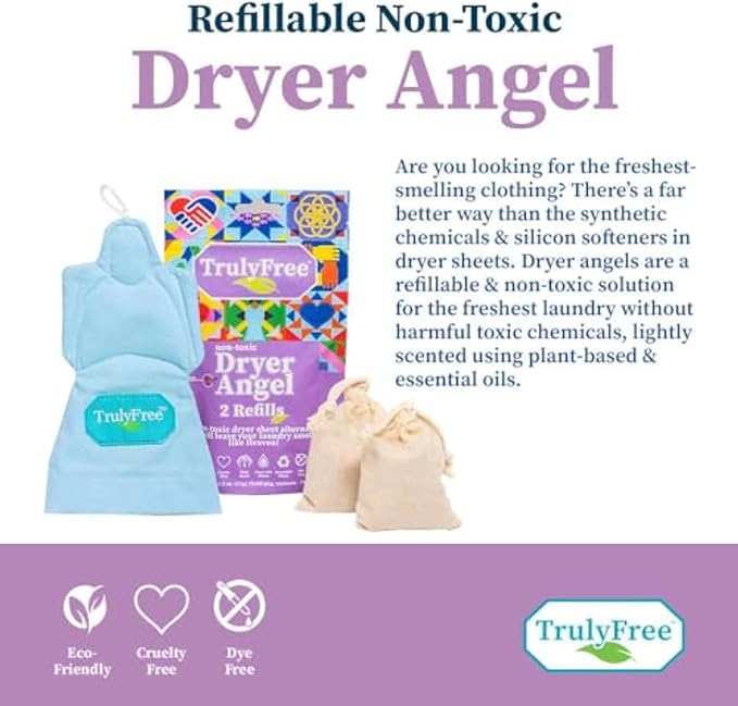 Dryer Angel - Natural Dryer Sheet Alternative, Non-Toxic Reusable Fabric Softener Sheets and Scent Booster, Safe for Babies and Sensitive Skin, Laundry Room Essentials - 2 Packs + 2 Refills