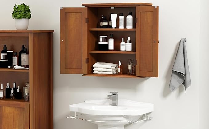 ChooChoo Bathroom Wall Cabinet, Over The Toilet Space Saver Storage Cabinet, Medicine Cabinet with 2 Door and Adjustable Shelves, Cupboard, Navy Blue
