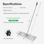 VIVOSUN 30" Lawn Leveling Rake, 30" x 10" x 78" Heavy-Duty Stainless Steel Lawn Leveler with 7FT Adjuatble Long Handle for High Effect, Metal Levelawn for Smooth Soil, Rustproof Rakes for Garden Yard