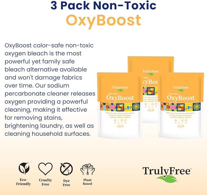 OxyBoost - Oxygen Whitener & Clothes Stain Remover Laundry Detergent Powder with Sodium Percarbonate - Brightens Whites & Safe for Colors - Non-Chlorine, Gentle Yet Powerful - Pack of 3
