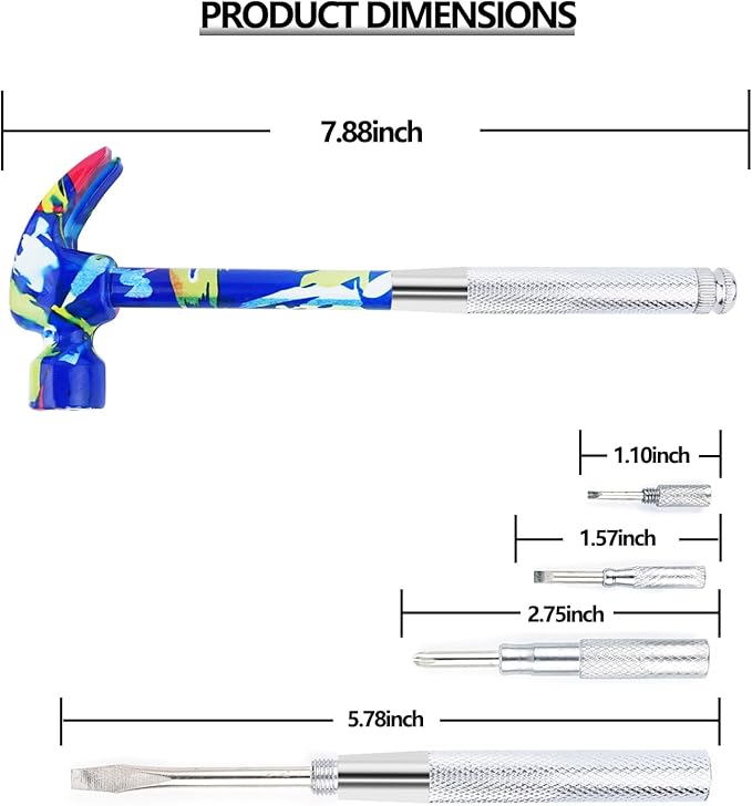 6-in-1 Multifunctional Flower Hammer with Screwdriver Tool Set, Anti-Corrosion and Anti-Rust with Slotted and Nut Driver Garden Tools Nail Puller & Claw Mac, Thanksgiving Christmas Gift(blue)