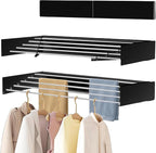 Laundry Drying Rack Collapsible, Wall Mounted Clothes Drying Rack. 31.5" Wide, 13.1 Linear Ft, 5 Aluminum Rods, with Wall Template, Screwdriver Bit(Black)