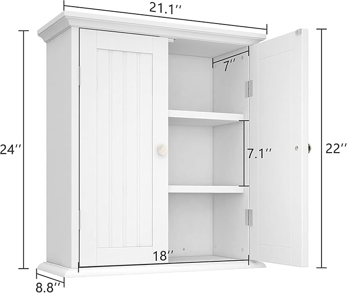 hooChoo Bathroom Wall Cabinet Set of 2, Over The Toilet Space Saver Storage Cabinet, Medicine Cabinet with 2 Door and Adjustable Shelves, Cupboard, White