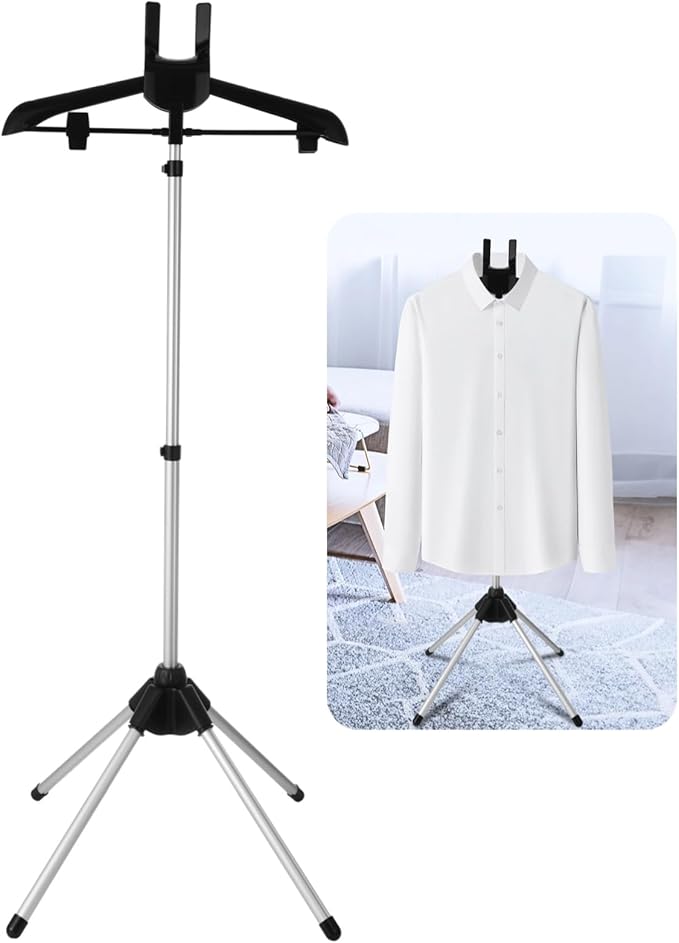 Foldable Garment & Clothes Drying Rack, Foldable Clothes Stand with Adjustable Height, Handheld Hanging Hanger Stand, 4-Leg Clothes Steam Ironing Machine Accessories Bracket