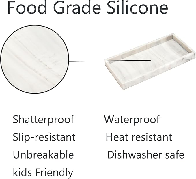 DNC Silicone Bathroom Tray for Counter, 2PC 7.9" Small Vanity Tray for Countertop, Kitchen Sink Soap Tray for Dish Holder Dispenser Toilet Tank Desk Organizer