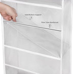 Univivi 5-Shelf Fabric Door Storage Over Door Hanging Organizer with 5 Clear Plastic Pockets & 2 Big Metal Hooks Nursery Closet Cabinet Wall Mount Hanging Storage Organizers for Baby Nursery