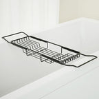 Stainless Steel Bathtub Caddy Tray, Expandable Bath Tub Tray Table, Adjustable Bathroom Tray, Bath Organizer Tub Shelf,Black,26.8~35.4in