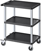 VEVOR Utility Cart, 300 lbs Load Capacity, 27.6 x 18.1-inch Service Cart, Three-Shelf Heavy Duty Plastic Utility Cart with 360° Swivel Wheels (2 with Brakes), Suitable for Warehouse, Garage, Cleaning