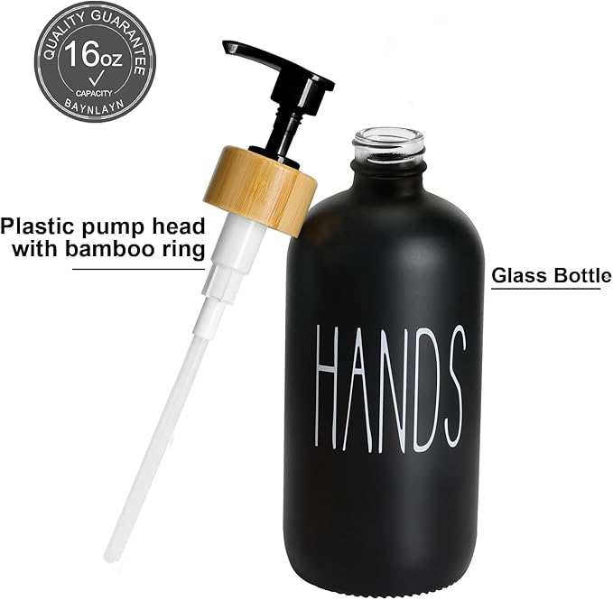 Matte Black Glass Soap Dispenser Set Hand and Dish Soap Dispensers Suitable for Rustic Kitchen Decor (Black)