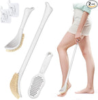 New Foot Brush & Foot File Set(2PCS), 3-IN-1 Foot Scrubber in Shower, 10.2’’-27.5’’Adjustable Long Handle Foot Scrub Brush and Upgrade Foot File Callus Remover, Gift-Box Packed(White+Foot File)