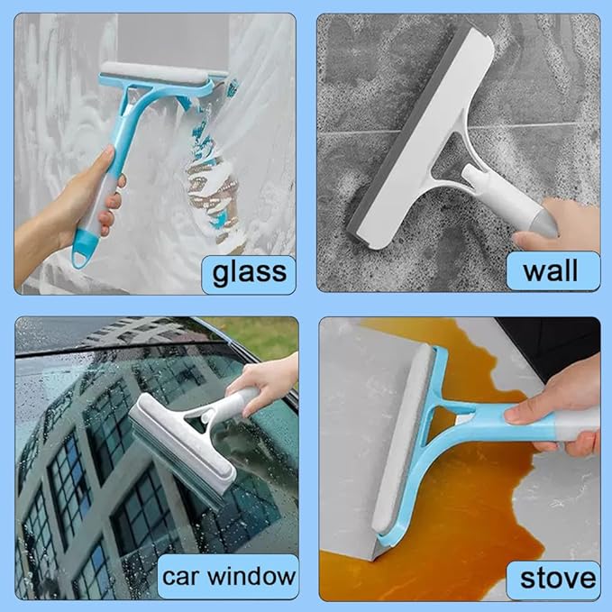 Shower Squeegee for Glass Doors 3 in 1 Spray Squeegee Window Squeegee Windshield Cleaner Tool Squeegee for Window Cleaning for Home Kitchen Car Windows(Blue)