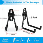 6 Pack Garage Hooks Heavy Duty, 4.9 inch Utility Steel Garage Hanger & Organizer for Organizing Garden Lawn Tools, Ladders, Garden Hose, Digging Shovel, Bikes, Ropes