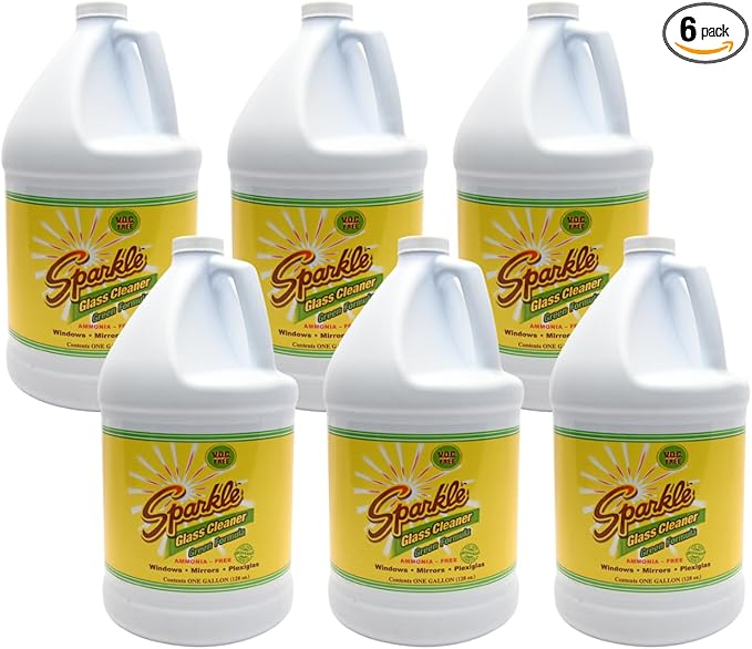 Sparkle Glass Cleaner Green Formula, Streak-Free Window, Mirror & Glass Surface Cleaner, 1 Gallon 128 Fl Oz Refill (Pack of 6)