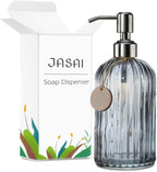 JASAI 18 Oz Vertical Stripes Kitchen Soap Dispenser with 304 Rust Proof Stainless Steel Pump, Refillable Liquid Soap Dispenser for Bathroom, Kitchen, Hand Soap, Dish Soap (Clear Grey)