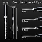 Renfio Silver Chrome Paint Markers, 4Pcs Silver Liquid Chrome Metallic Markers Mirror Repair Liquid Metallic Resin Pen for Epoxy Resin Repairing Model Painting Resin DIY Craft Coloring (1-3mm)