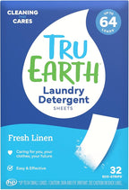 Tru Earth Eco-friendly, Biodegradable, Zero Waste, Cruelty-Free Laundry Detergent Sheets/Eco-Strips for Sensitive Skin, 32 Count (Up to 64 Loads), Fresh Linen Scent