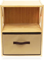 RoyalHouse 2-Tier Bamboo Storage Shelf with X-Design, Beige Fabric Drawer (2 Tier (11.5" D x 16.5" W x 21.5" H))