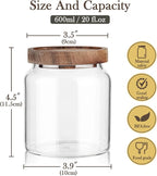 Labina Glass Storage Container Airtight Food Jars Kitchen Canister with Wood Lids, 20 Oz Wide Mouth Pantry Organization Glass Jar for Flour, Sugar, Cookie, Spagetti, Nuts and Candy (2 Pack)